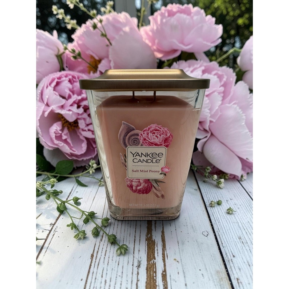 Yankee Candle Elevation Collection w/ Platform Lid Salt Mist Peony 2 Wick 19.5oz